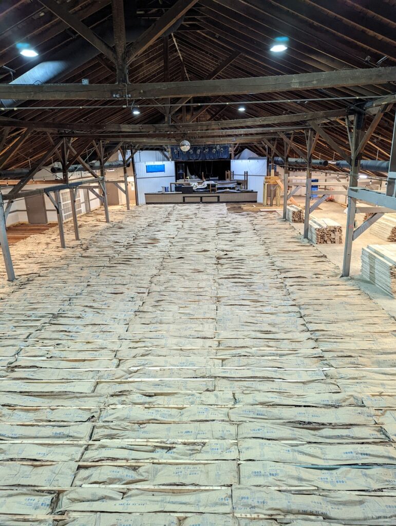 New insulation beneath floors at Purcellville Roller Rink.