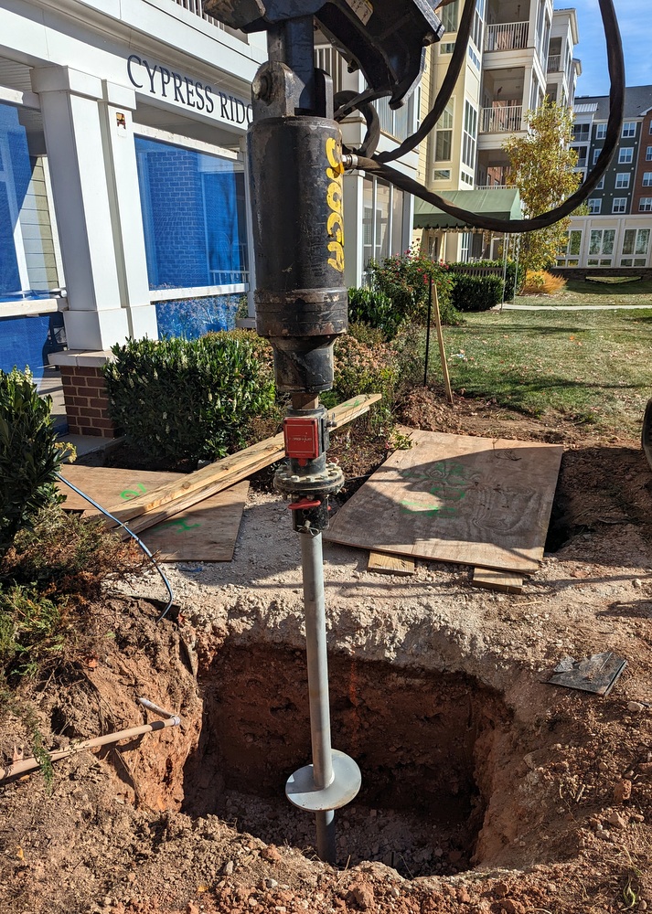 installation of Helical Piles due to mitigate unsuitable soils for Ashby -Ponds portico