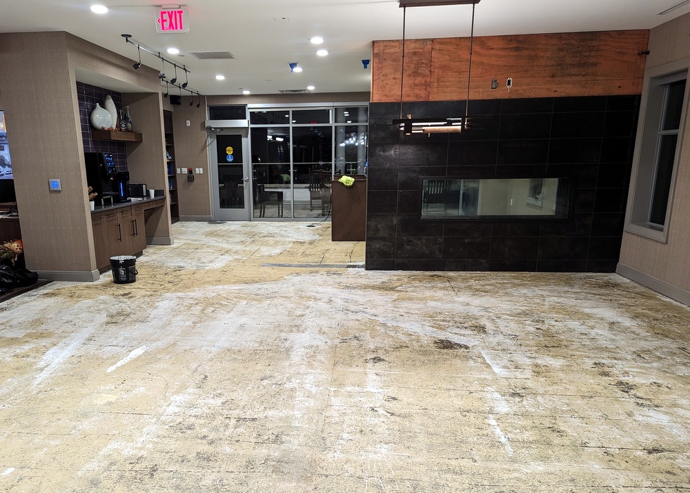 Preparation for flooring in 8th floor Lounge renovation at Brightview's Woodmont Building